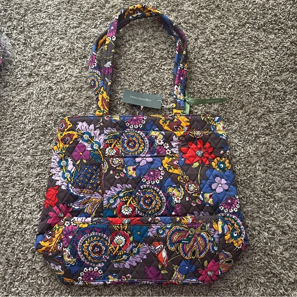 Vera Bradley Quilted Floral Tote in Purple with Multicolor Accents